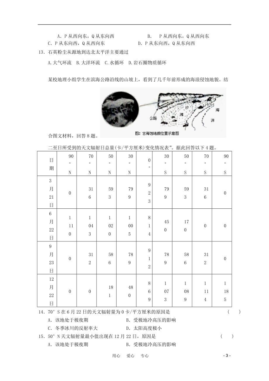 高考地理一轮复习模拟考试3 新人教必修1_第3页