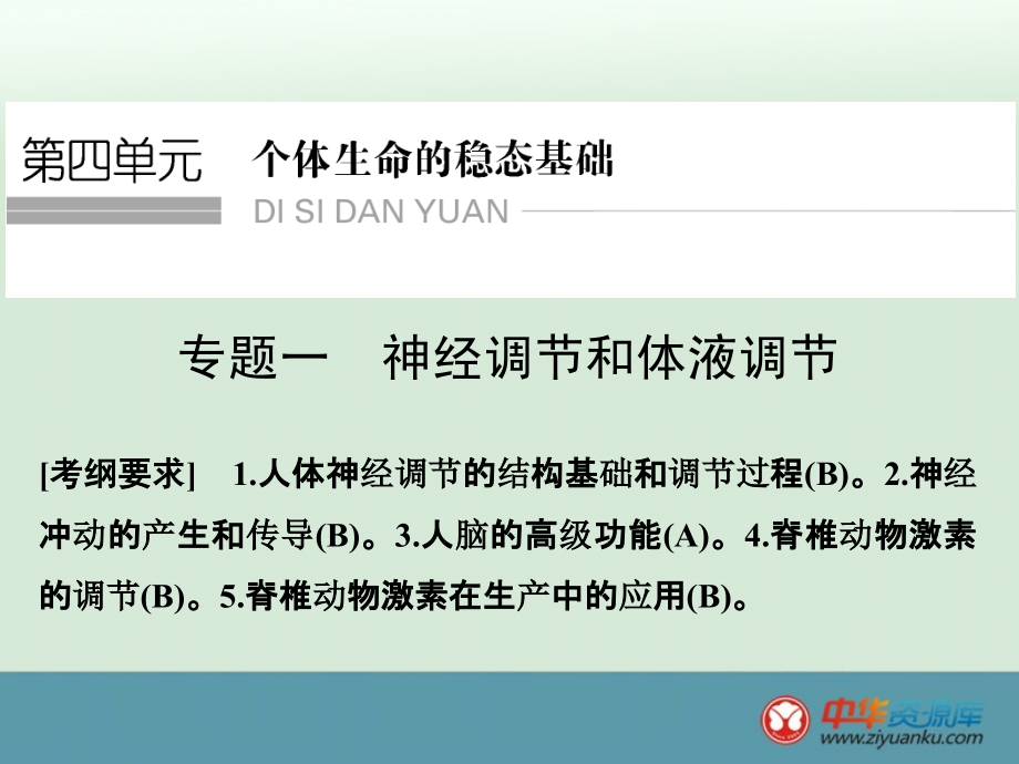 2016高考生物二轮复习课件：第4单元 专题1 神经调节和体液调节(江苏专用)(人教版)_第1页