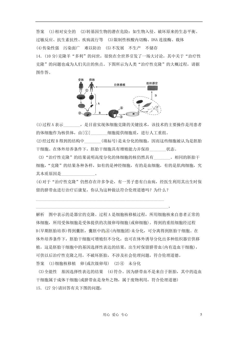 高考生物一轮复习 跟踪训练 专题4 生物技术的安全性和伦理问题 新人教选修3_第5页