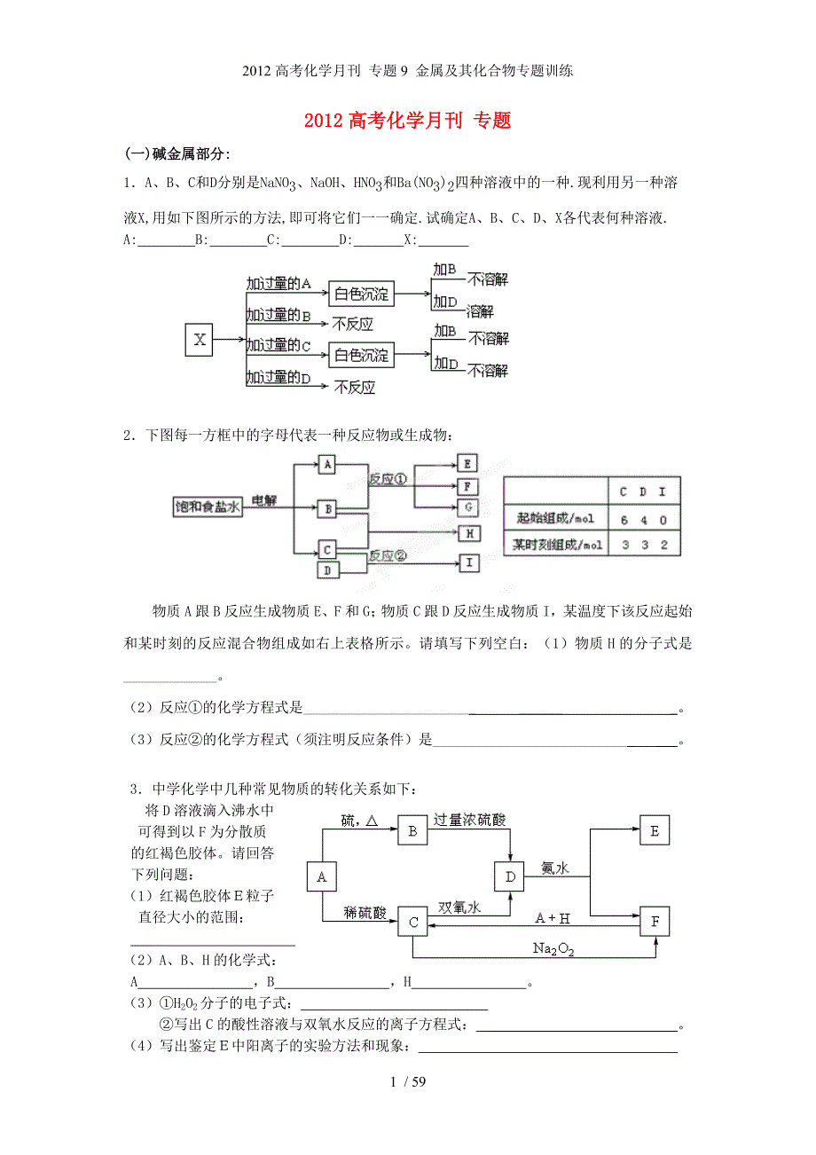 高考化学月刊 专题9 金属及其化合物专题训练_第1页