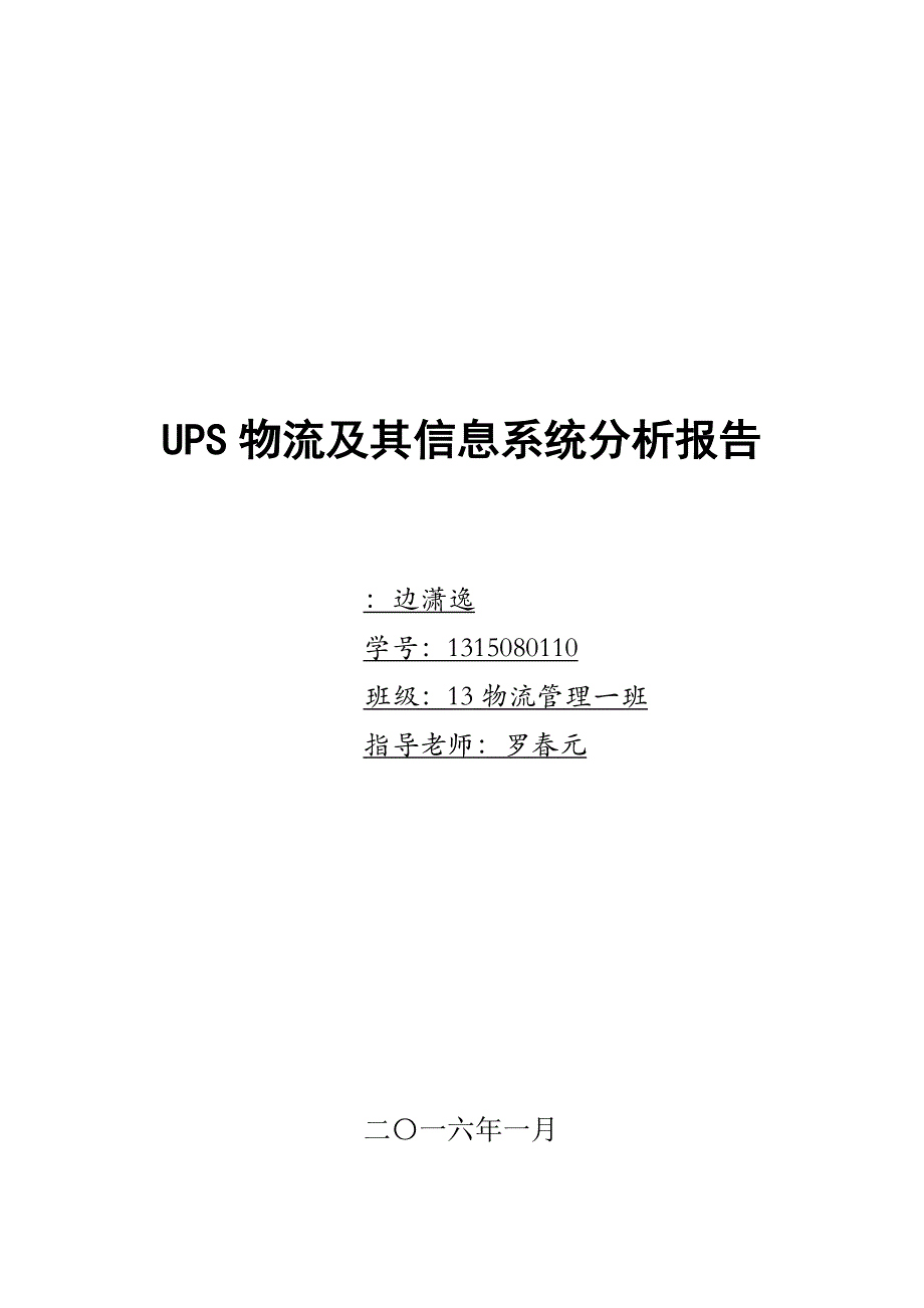 UPS物流及其信息系统分析报告模版_第1页