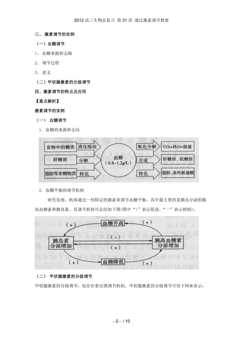 高三生物总复习 第31讲 通过激素调节教案_第2页