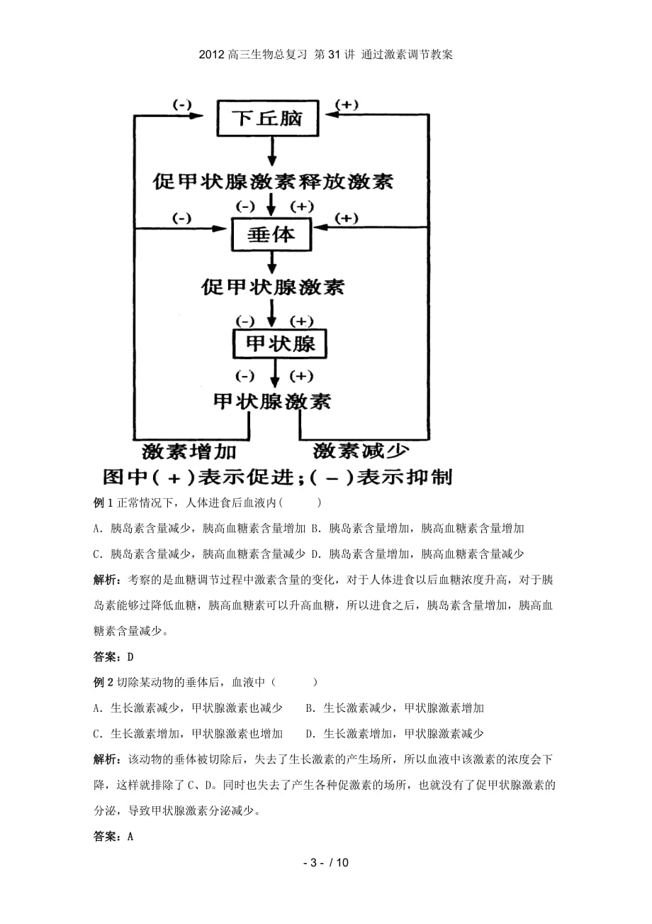 高三生物总复习 第31讲 通过激素调节教案_第3页