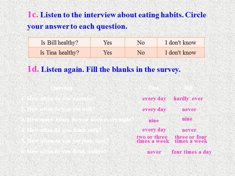 八年级英语《妙解教材》课件：Unit 2《How often do you rcise》Section B(1a-1e)（新人教版上册）_第4页