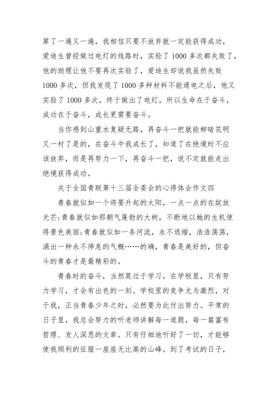 精编关于全国青联第十三届全委会的心得体会作文（三）_第5页