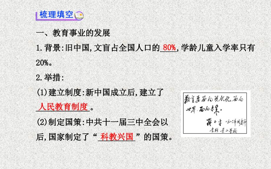 八年级历史下册 第6单元 现代文化与社会生活 第22课 教育、文艺和体育事业的发展课件 岳麓版_第4页