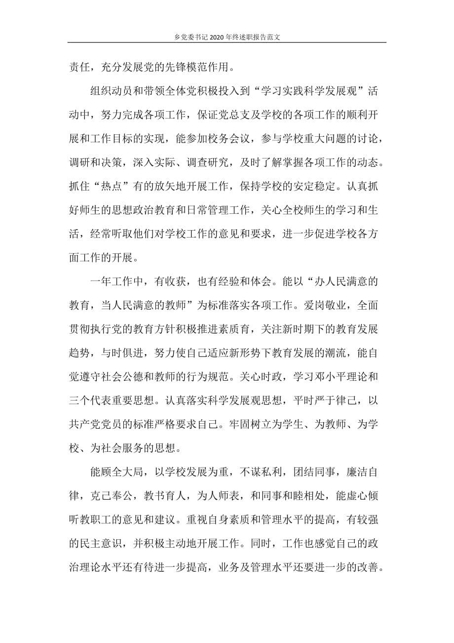 述职报告 乡党委书记2020年终述职报告范文_第5页