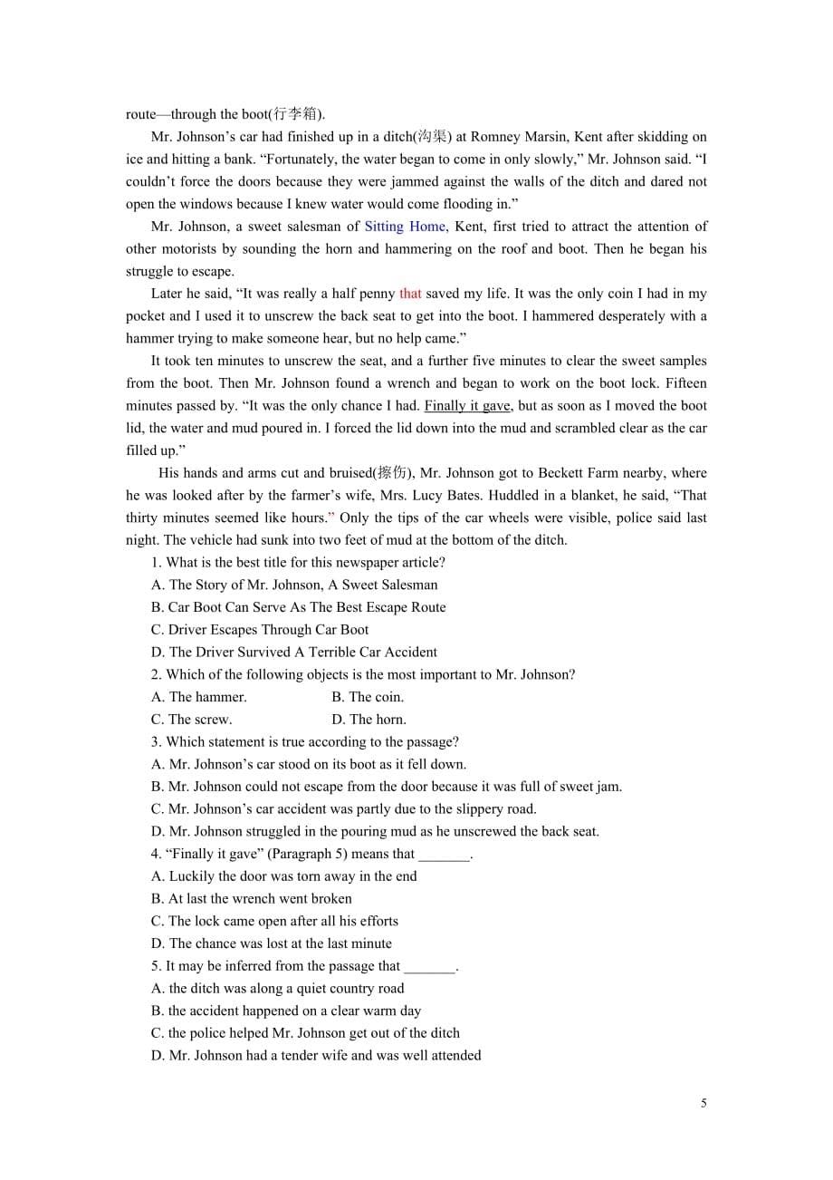 高考英语 故事类阅读理解专项训练（2）_第5页