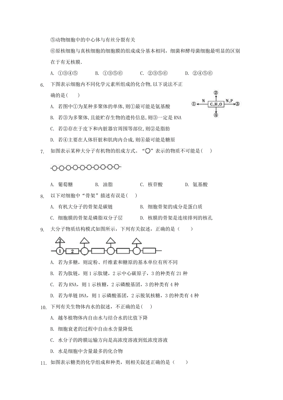 山东省淄博第一中学2019-2020学年高一生物上学期期中模块考试试题【附答案】_第2页