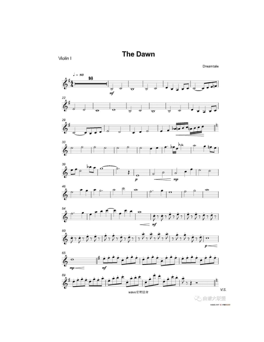 小提琴谱——《亡灵序曲》（TheDawn）_第1页