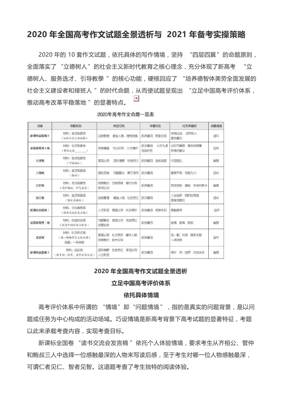 2020年全国高考作文试题全景透析与2021年备考实操策略_第1页