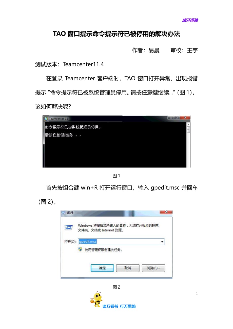 TAO窗口提示命令提示符已被停用的解决办法-易晨——【Team Center 精品培训资料】_第1页