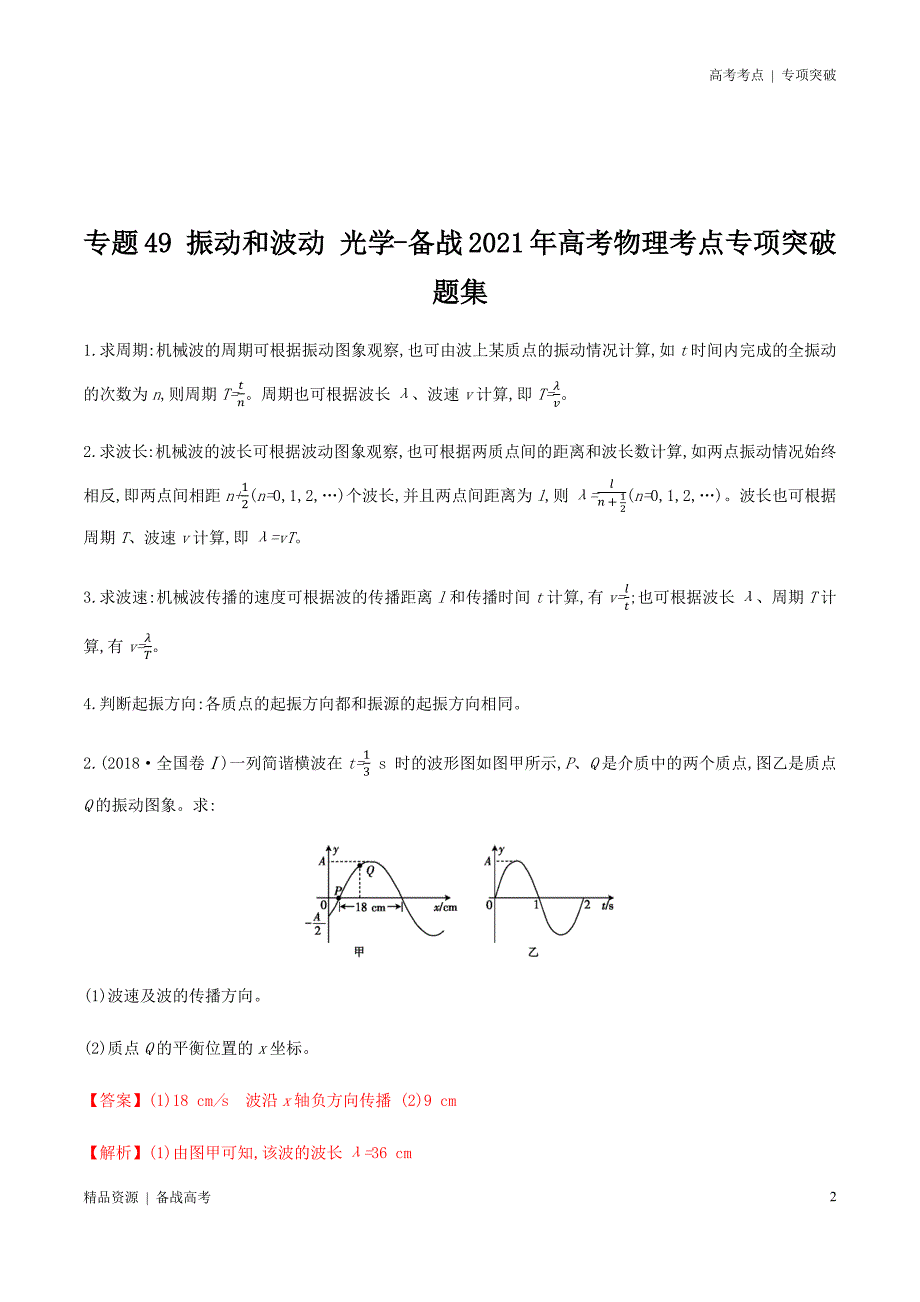 21年高考[物理]考点：振动和波动 光学（解析版）专项突破_第2页