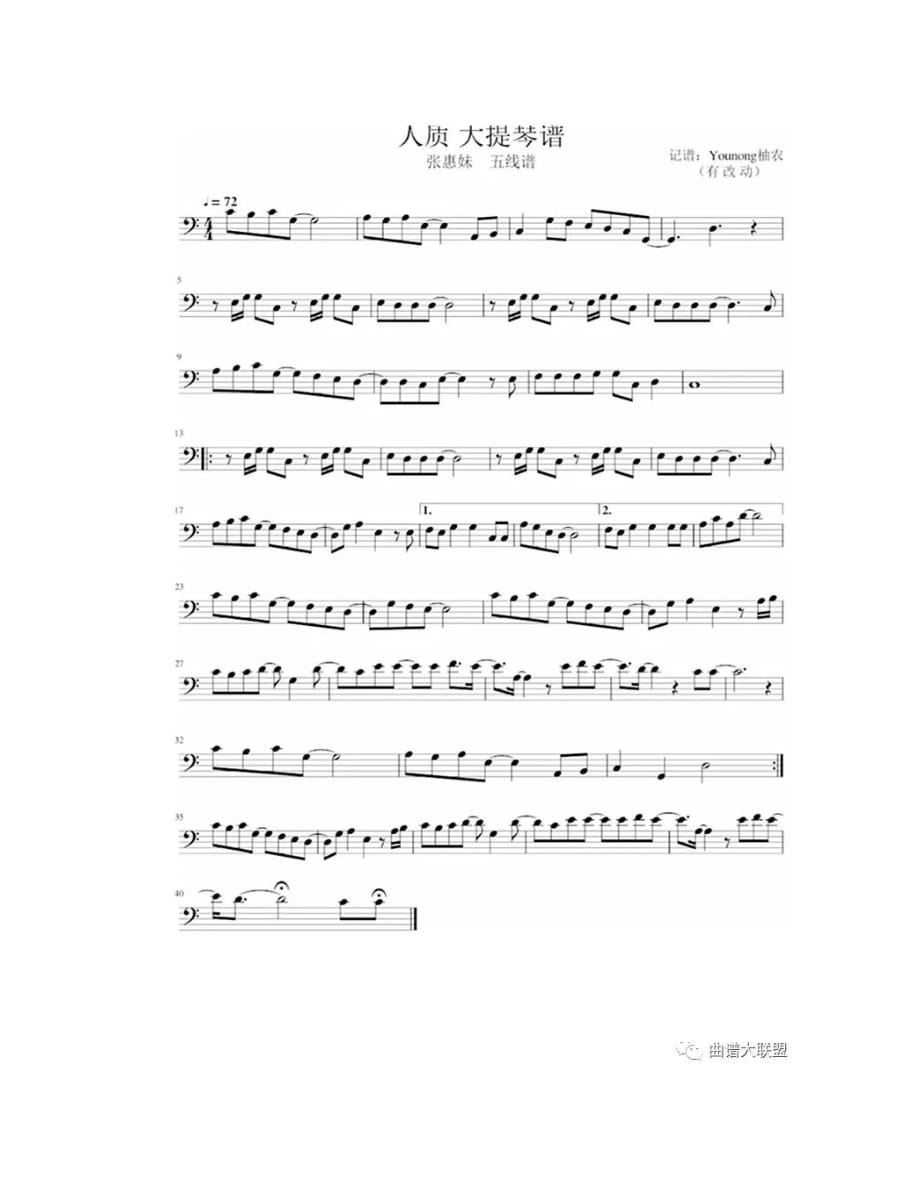 大提琴谱——张惠妹《人质》_第1页