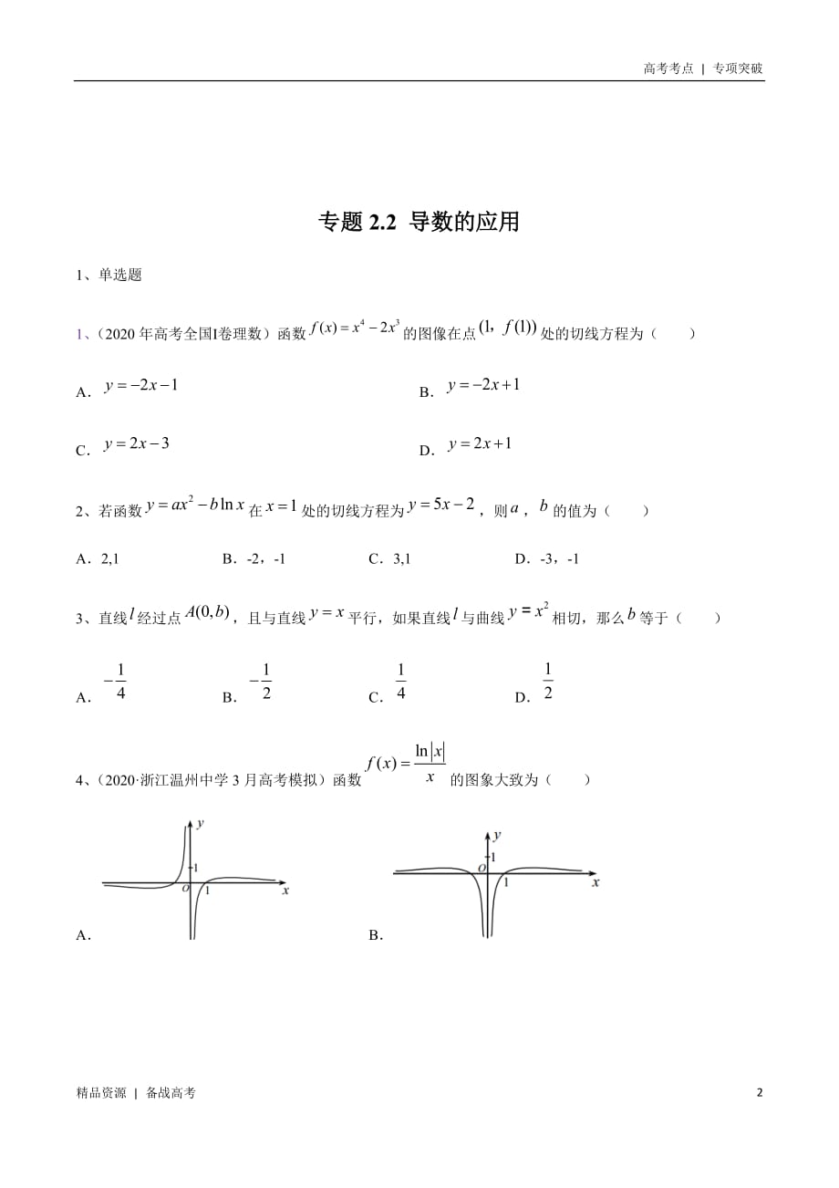 21年新高考[数学]考点：导数的应用（学生版）专项突破_第2页