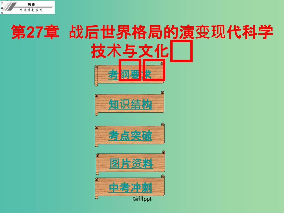 中考历史冲刺复习 基础梳理 第27章 战后世界格局的演变现代科学技术与文化 新人教版_第1页