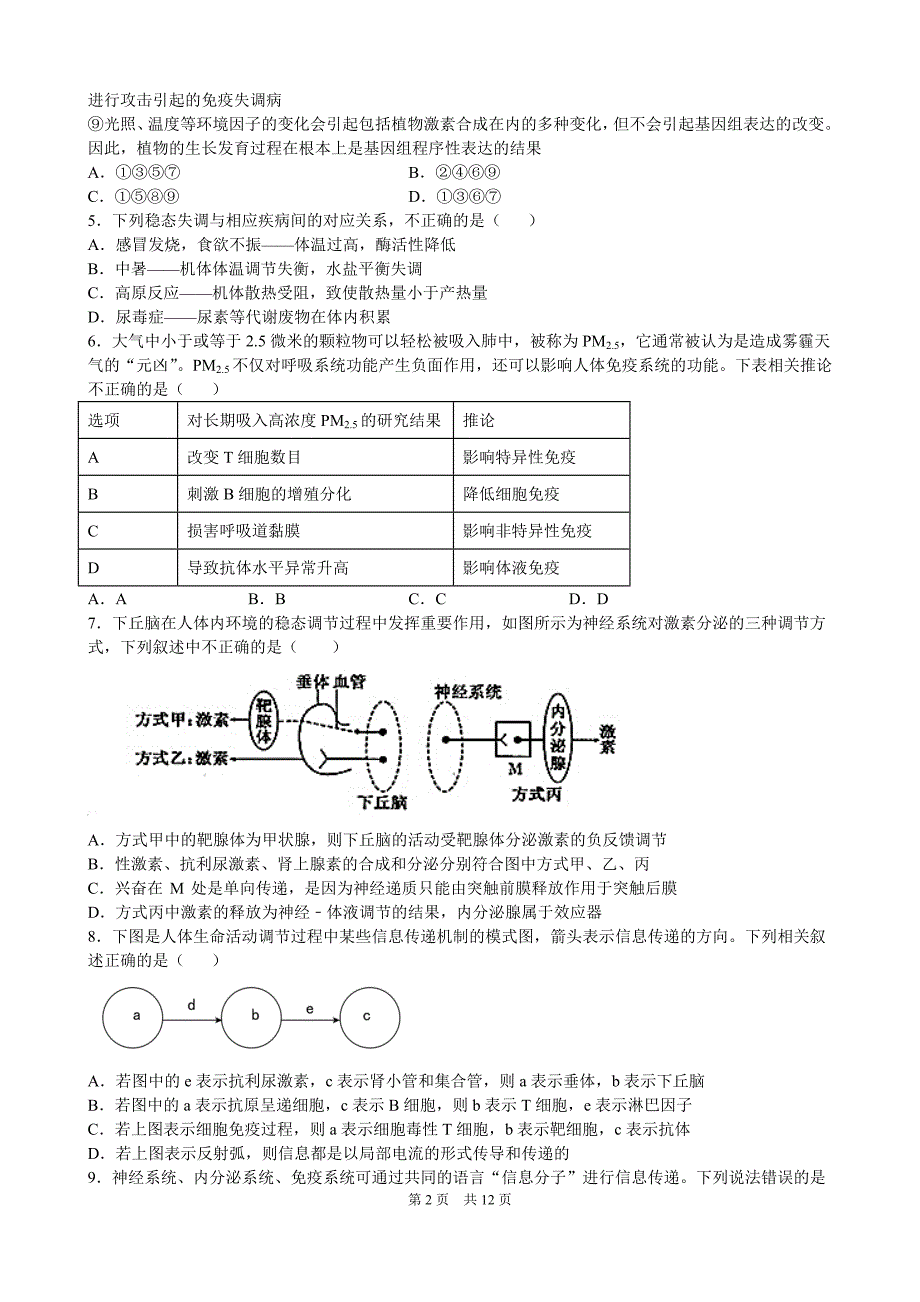 2020-2021学年高二上学期期末考试生物试题 Word版含答案_第2页