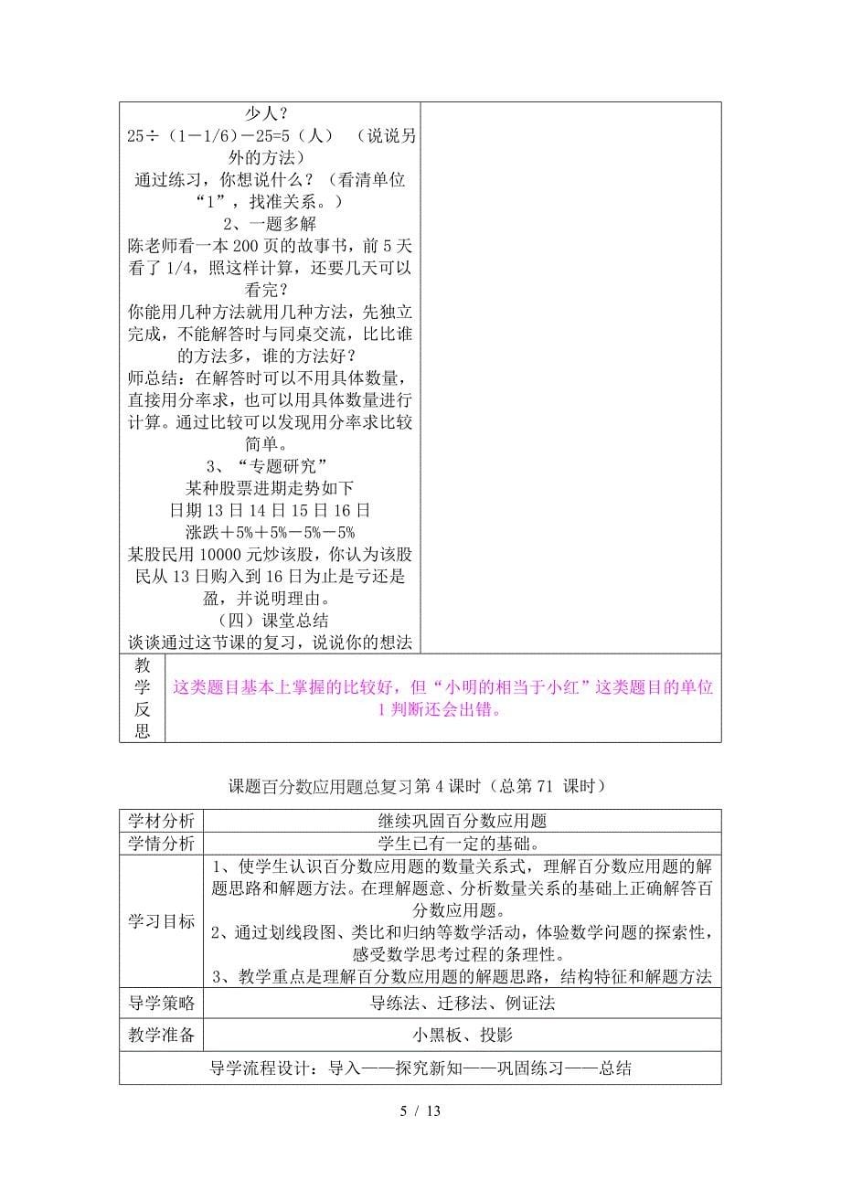 北师大版小学六年级数学上册期末复习计划（精编）_第5页