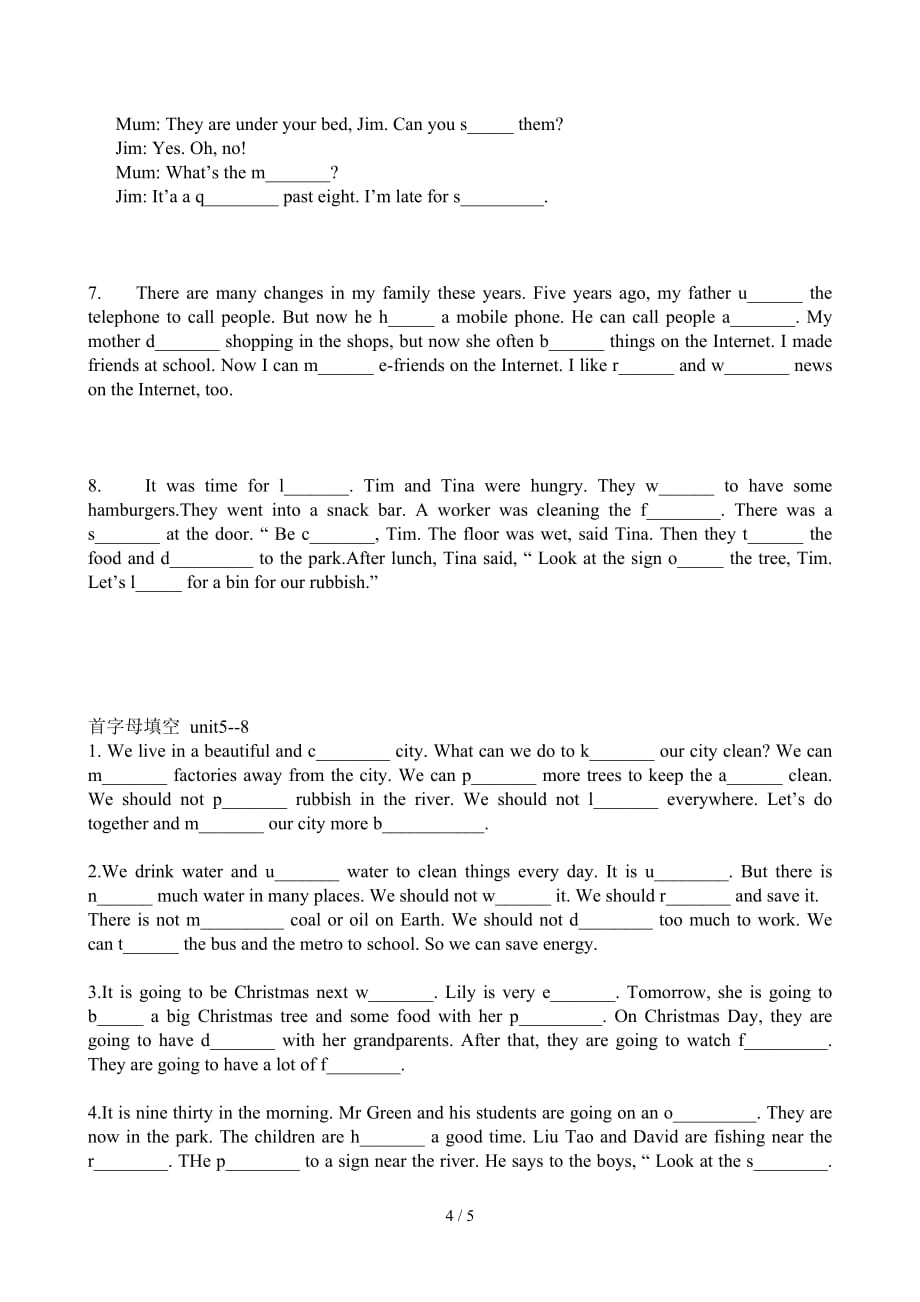 苏教版六年级英语(上)6A首字母填空专项练习（精编）_第4页