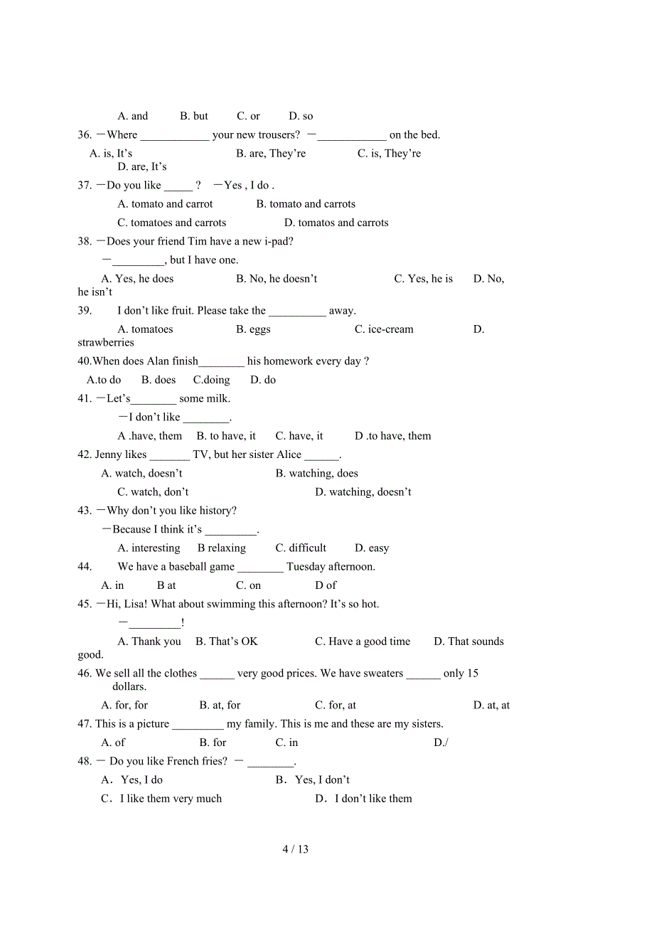 七年级英语第一学期期末试题-历下区（精编）_第4页