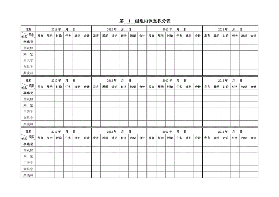 组内课堂积分表_第1页