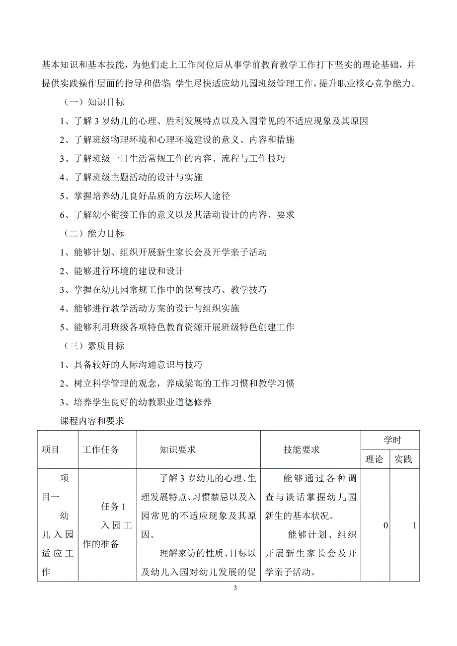 幼儿园班级管理-课程标准与实训大纲（新）_第3页