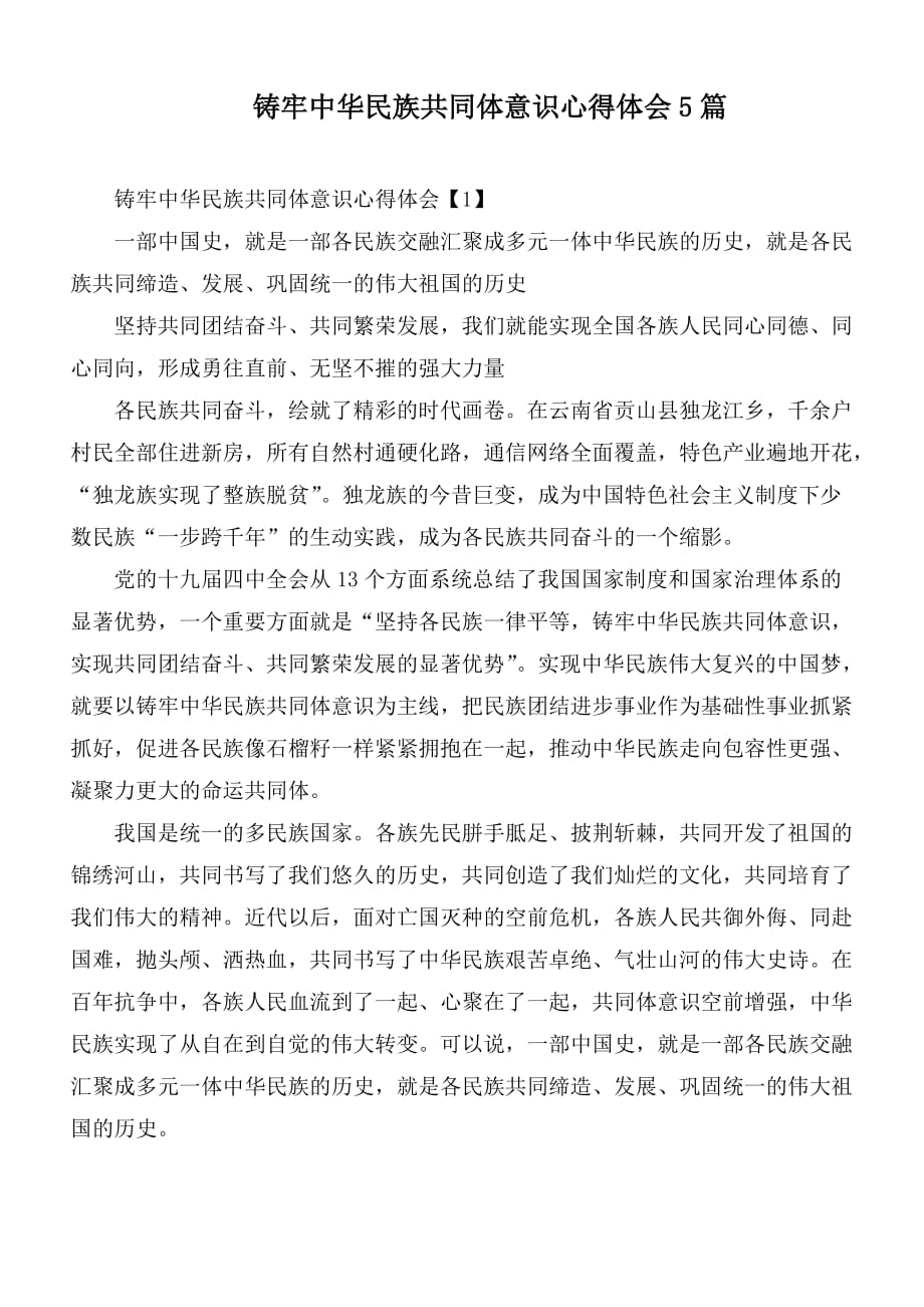 铸牢中华民族共同体意识心得体会5篇_第1页