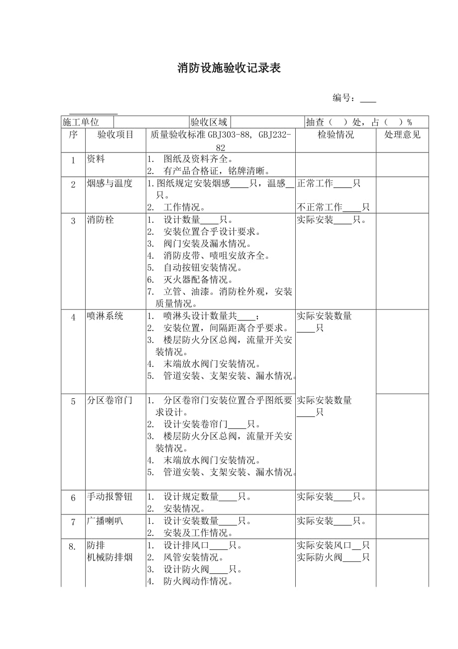 佳地热地板金意陶森活木：消防设施验收记录表doc_第1页