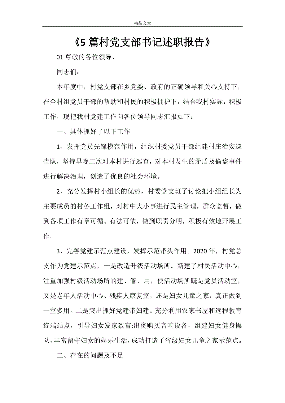 《5篇村党支部书记述职报告》_第1页