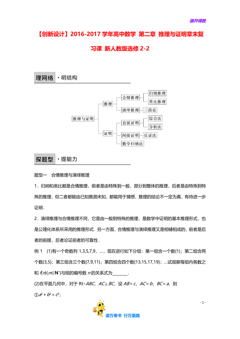 高中数学人教A版【精品习题】新选修2-2课时作业：第二章 推理与证明章末复习课 含解析_第1页