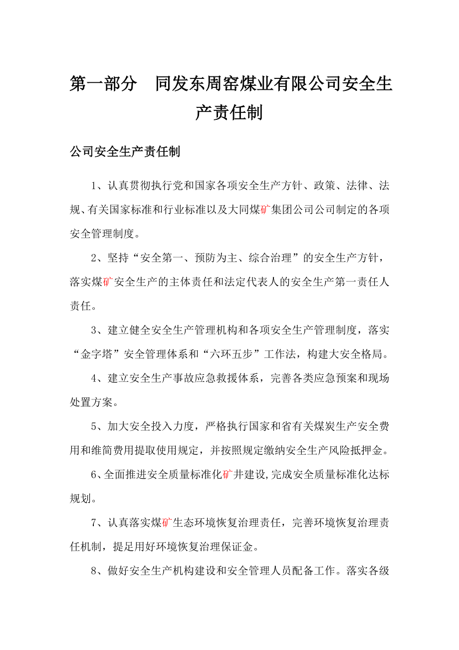 某煤业有限公司安全生产责任制汇编(DOC 50页)_第1页