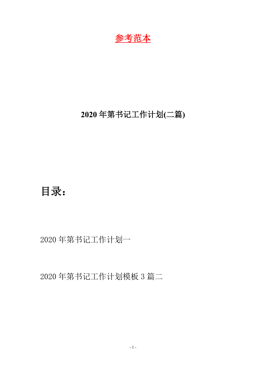 2020年第书记工作计划(二篇)_第1页