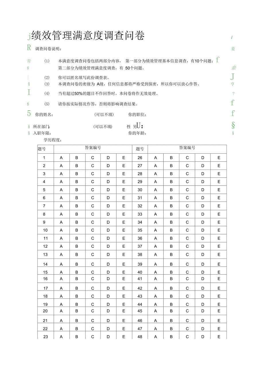 绩效管理满意度调查资料_第1页