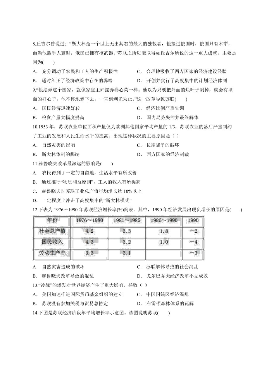 2020—2021学年高中人教版历史必修2第七单元《苏联的社会主义建设》单元测试卷_第2页