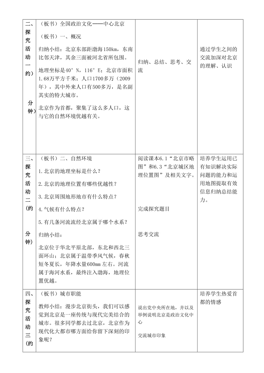 八年级地理下册教案-8.1 北京市的城市特征与建设成就4-湘教版_第4页
