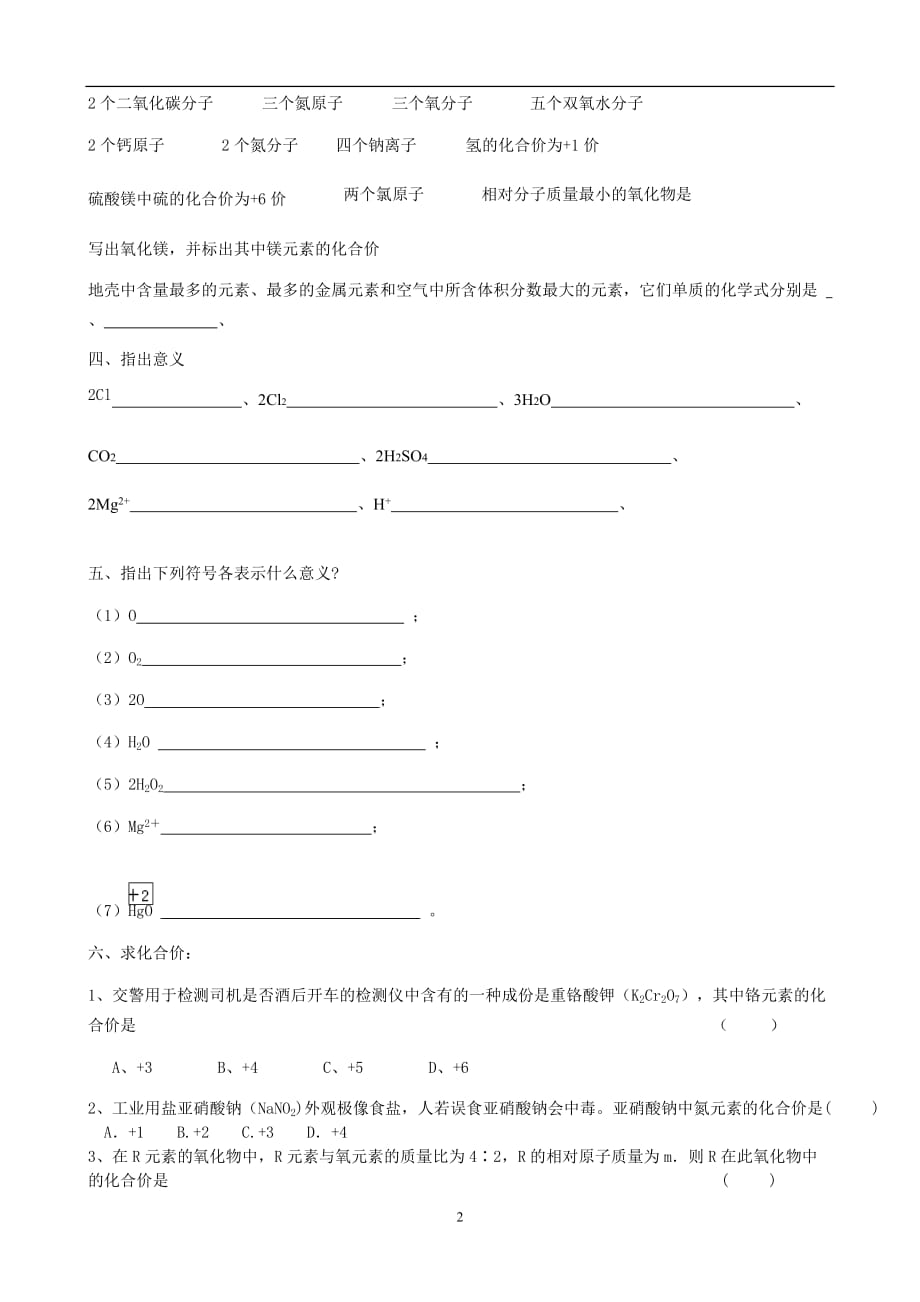 2021年整理初三化学用语专项练习.doc_第2页