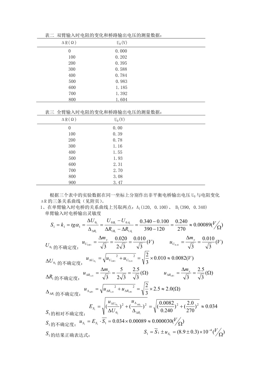 实验9非平衡电桥特性测定_第3页