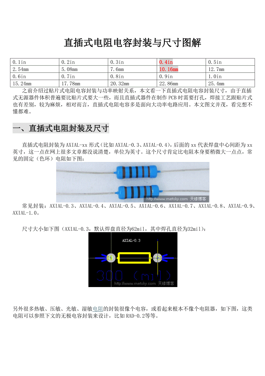 贴片与直插电阻电容封装与尺寸资料_第1页