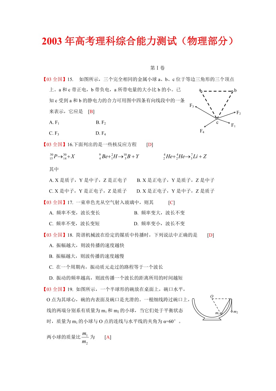 2003年高考理科综合能力测试_第1页