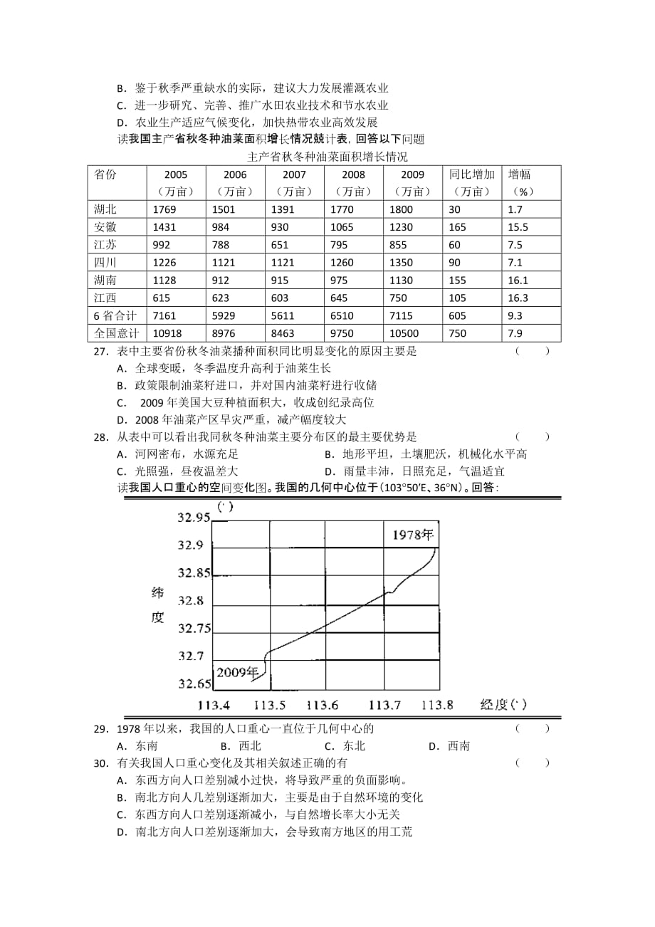 安徽省2010届高三第三次质检(文综地理_第2页