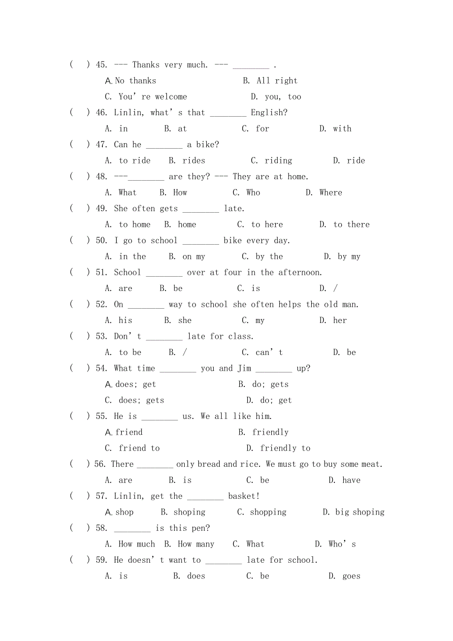 小升初英语单选100道精选题附答案及解析Word版_第4页