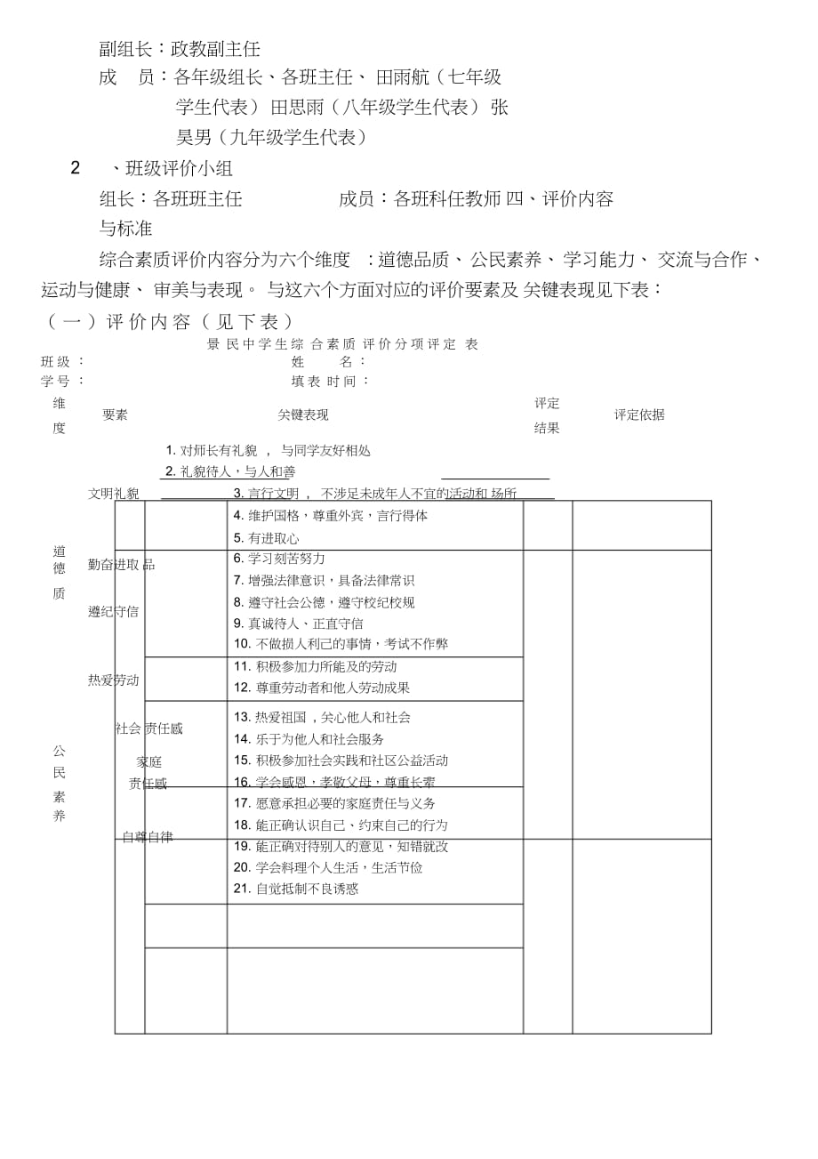 2020版学生综合素质评价实施方案及细则_第3页