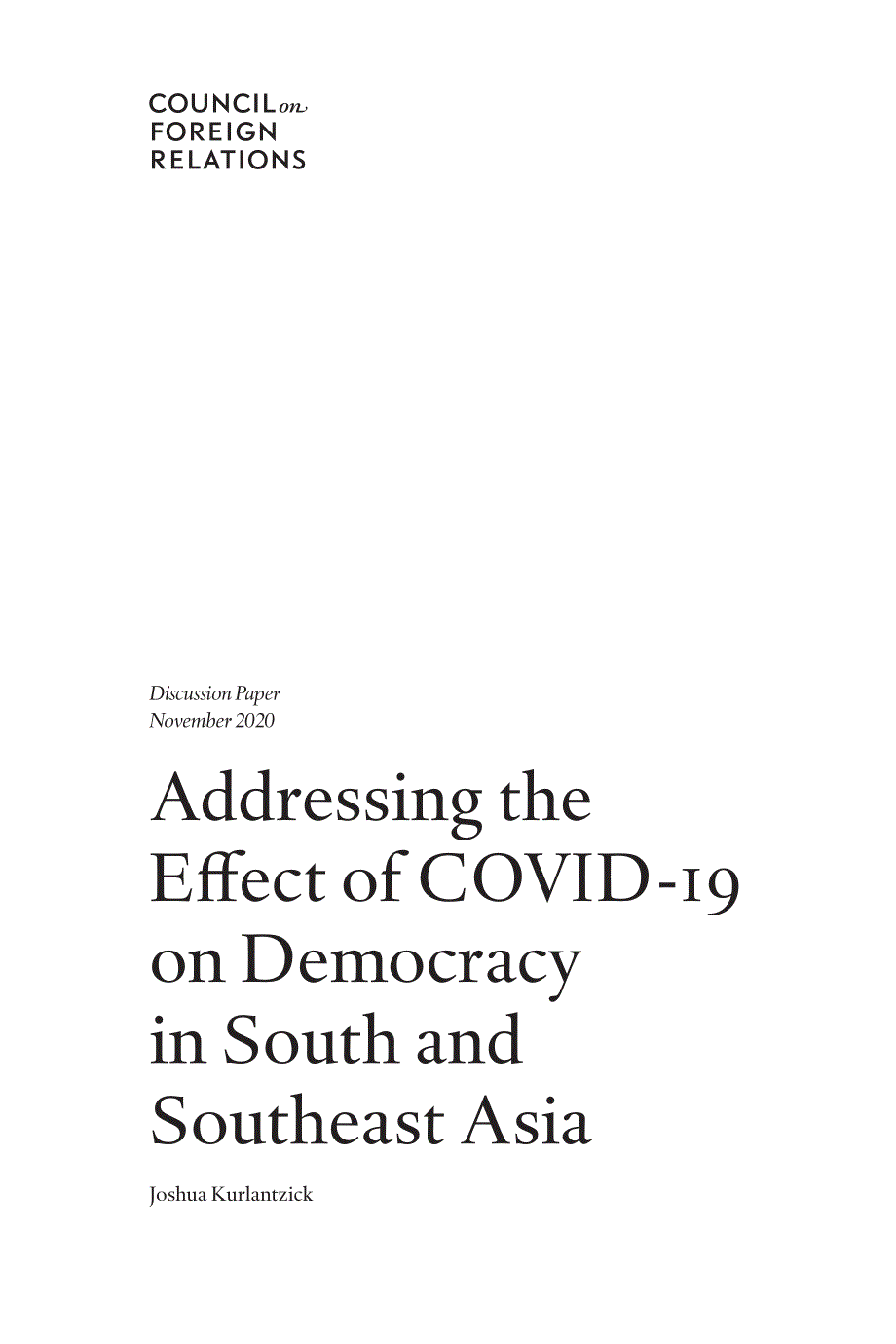 外交关系理事会-解决COVID-19对南亚和东南亚民主的影响（英文）-2020.11-41页-WN12_第1页