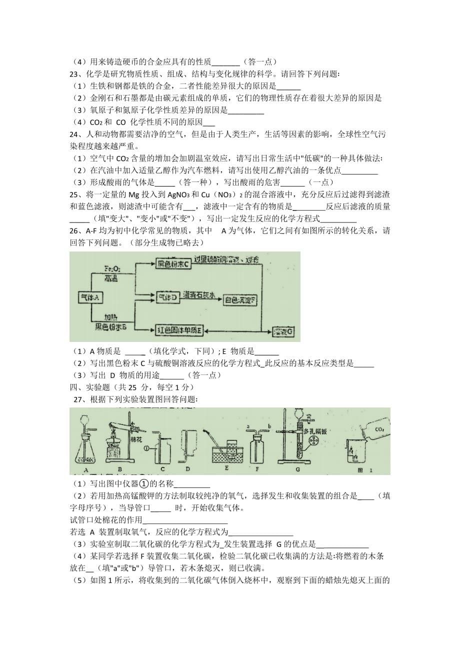 黑龙江佳木斯市东风区第十九中学2020-2021学年度九年级上学期期末考试化学试题和答案_第5页