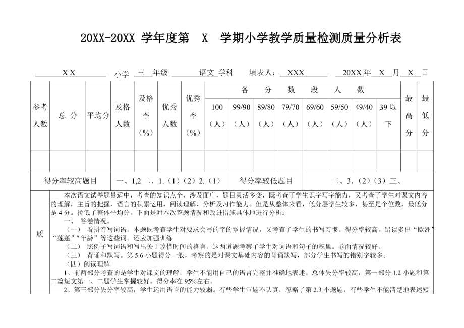 三年级语文质量检测分析_第1页