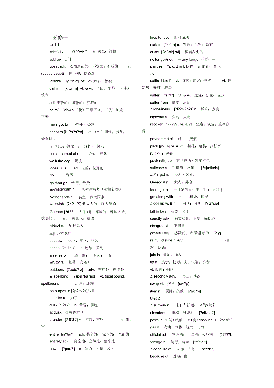 (完整版)人教版高中英语必修一至必修四单词(带音标)_第1页