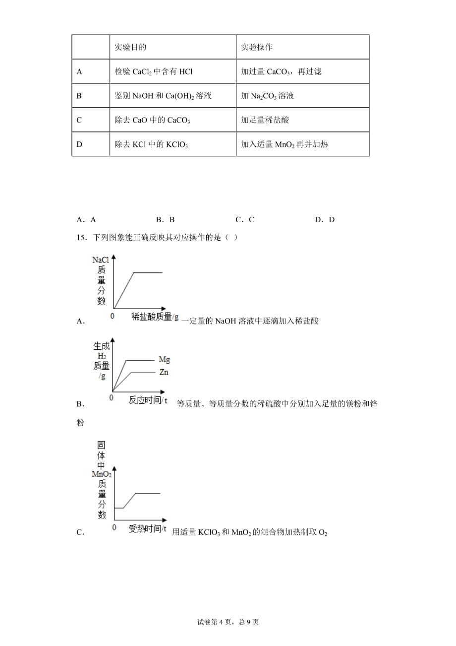 2020年重庆市部分名校中考模拟化学试题（十一）_第4页