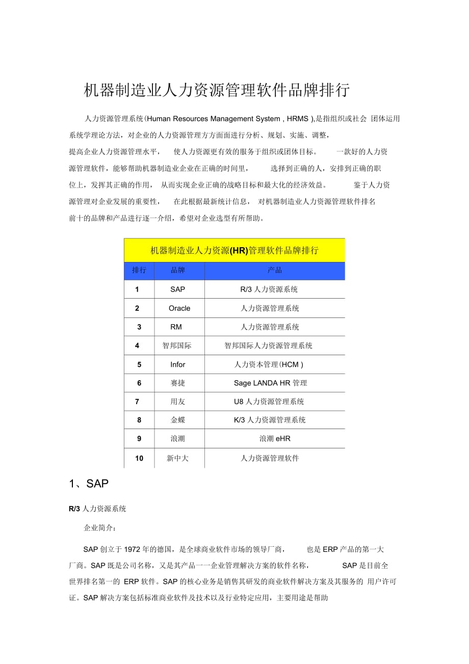 《机器制造业人力资源管理软件品牌排行》_第1页