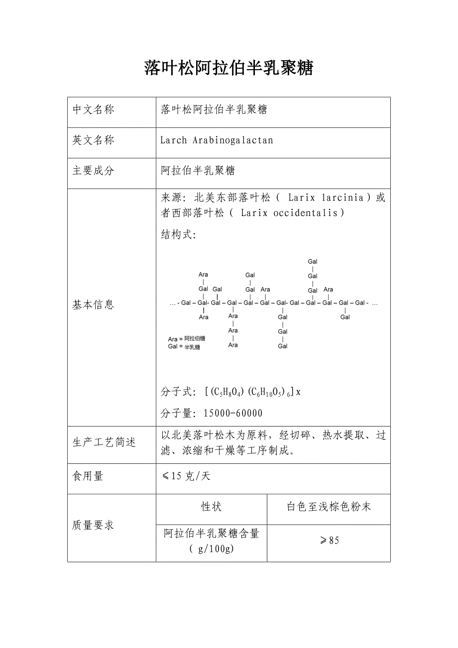 落叶松阿拉伯半乳聚糖（食品原料）_第1页