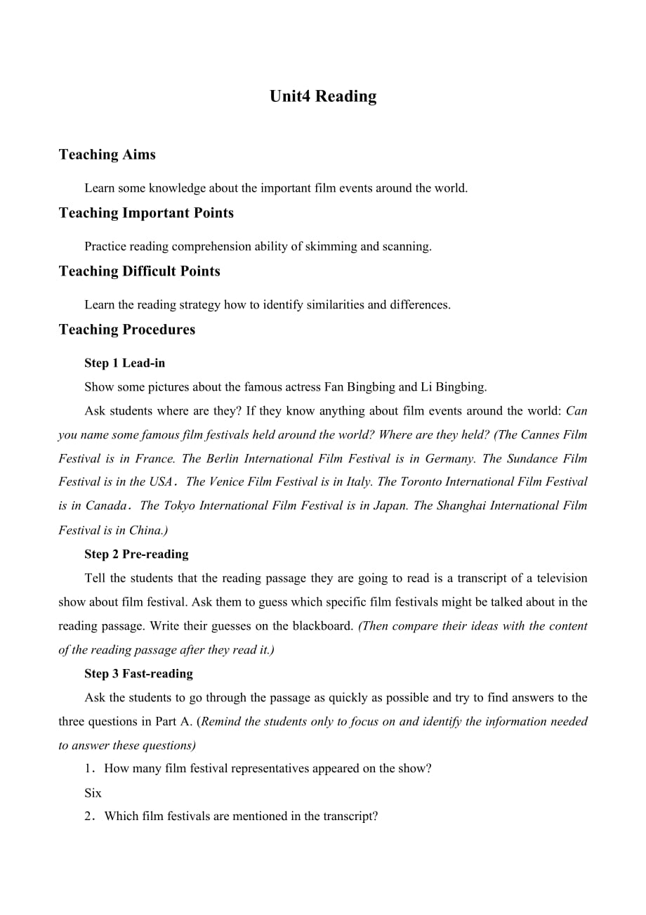 牛津泽林版高中英语选修八-Unit4Reading_教案1_第1页